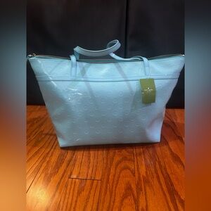 kate spade teal embossed circle patent tote